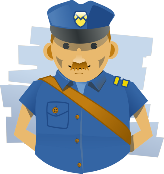 Zeichnung eines Briefträgers mit Schnurrbart in blauer Uniform